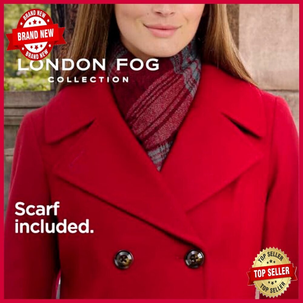 Plus Size Wool Blend Peacoat with Scarf, Double Breasted Winter Coat - Picture 4 of 6
